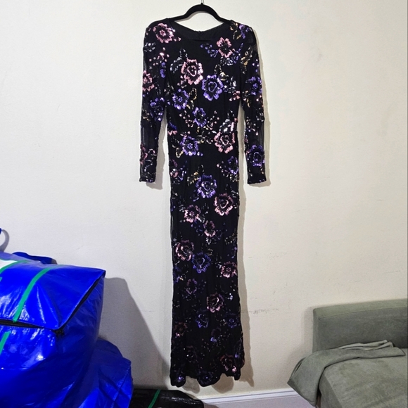 Betsy & Adam Floral Sequin Gown - Picture 1 of 9